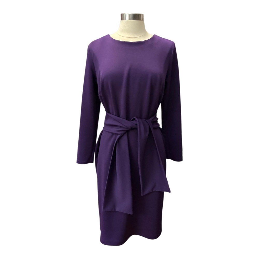 Eloquii | Deep Purple Long Sleeve Self Tie Ponte Dress Size 14